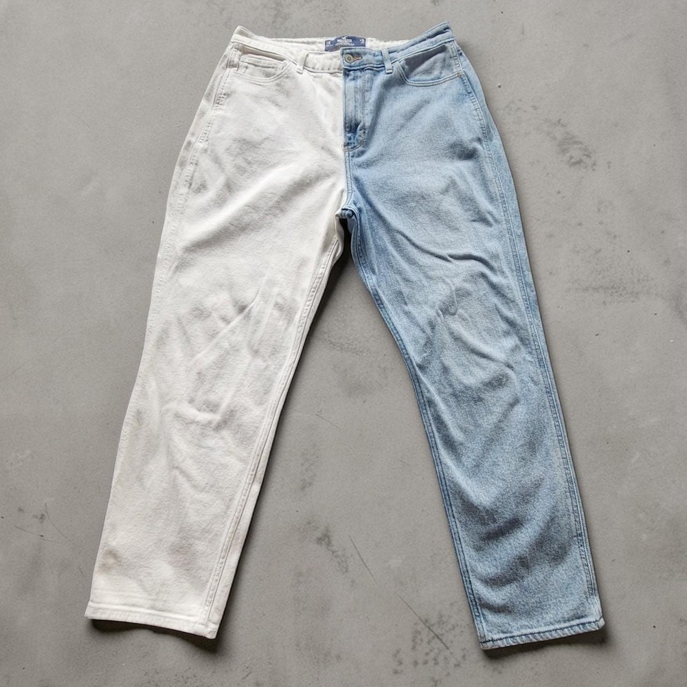 Two-Tone Colorblock Mom Jeans Scandi Girl Ecru & Blue